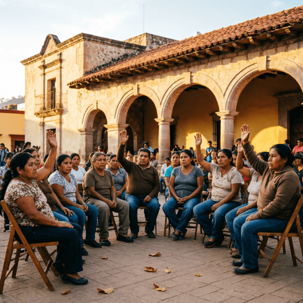 Asamblea ciudadana en una plaza mexicana